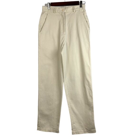 VINTAGE IZOD Ladies Cream Khaki Cotton-blend Straight Leg Pocketed Chino Pants - Picture 2 of 7